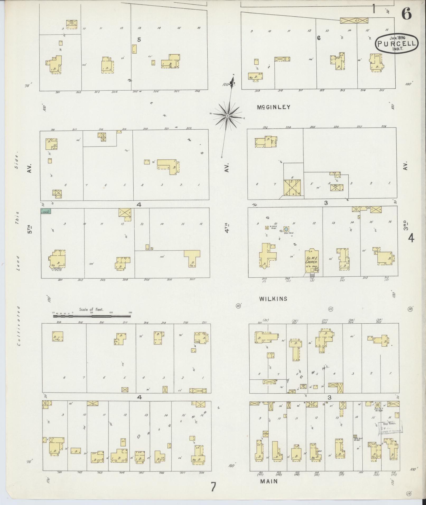 Sanborn Fire Insurance Map from Purcell, McClain County, Oklahoma (1896), Sheet #0006 - Complete Map Set gallery image, historic Sanborn map, vintage wall art, Oklahoma Oklahoma