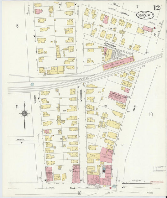Sanborn Fire Insurance Map from Seneca Falls, Seneca County, New York (1911), Sheet #0012 - Historic Sanborn Fire Insurance Map Print, vintage old map wall art, antique decor, genealogy gift, New York New York map