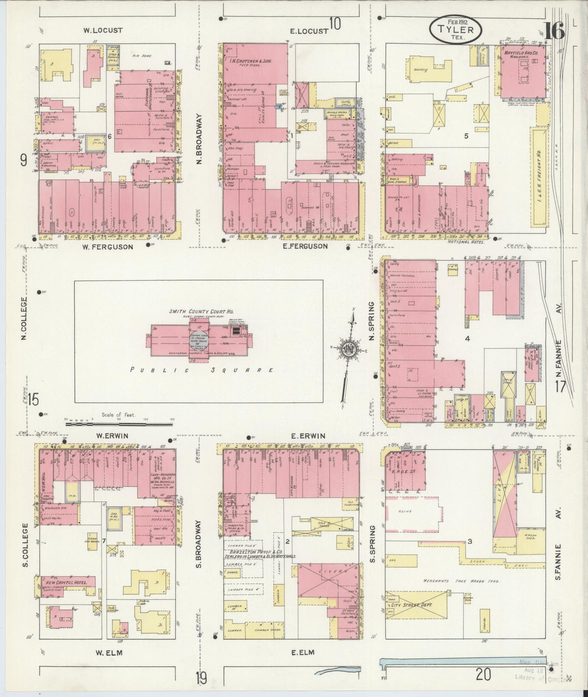 Sanborn Fire Insurance Map from Tyler, Smith County, Texas (1912), Sheet #0016 - Complete Map Set gallery image, historic Sanborn map, vintage wall art, Texas Texas