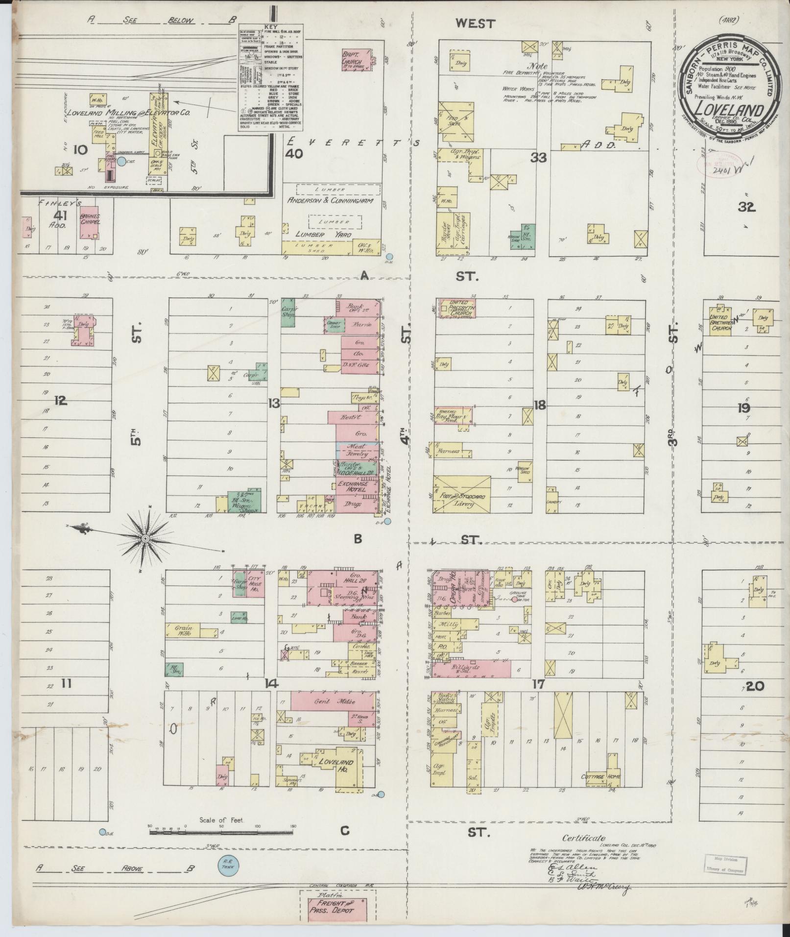 Sanborn Fire Insurance Map from Loveland, Larimer County, Colorado (1890), Sheet #0001 - Historic Sanborn Fire Insurance Map Print, vintage old map wall art, antique decor, genealogy gift, Colorado Colorado map