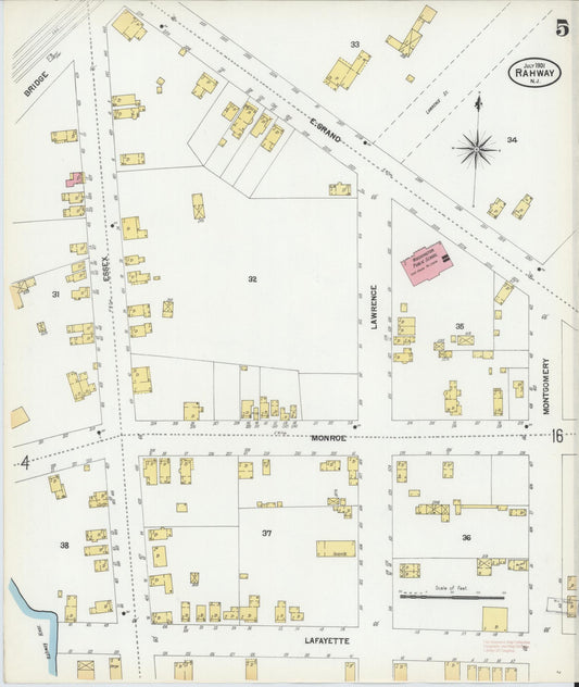 Sanborn Fire Insurance Map from Rahway, Union County, New Jersey (1901), Sheet #0005 - Historic Sanborn Fire Insurance Map Print, vintage old map wall art, antique decor, genealogy gift, New Jersey New Jersey map