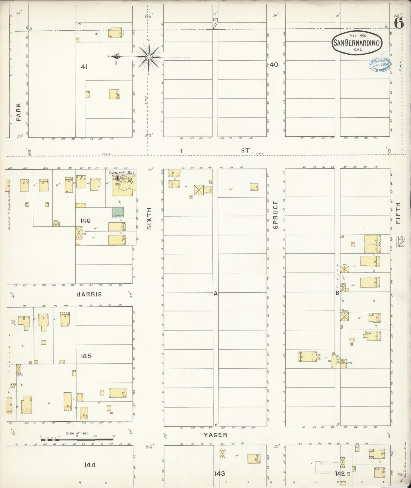 Sanborn Fire Insurance Map from San Bernardino, San Bernardino County, California (1894), Sheet #0006 - Complete Map Set gallery image, historic Sanborn map, vintage wall art, California California