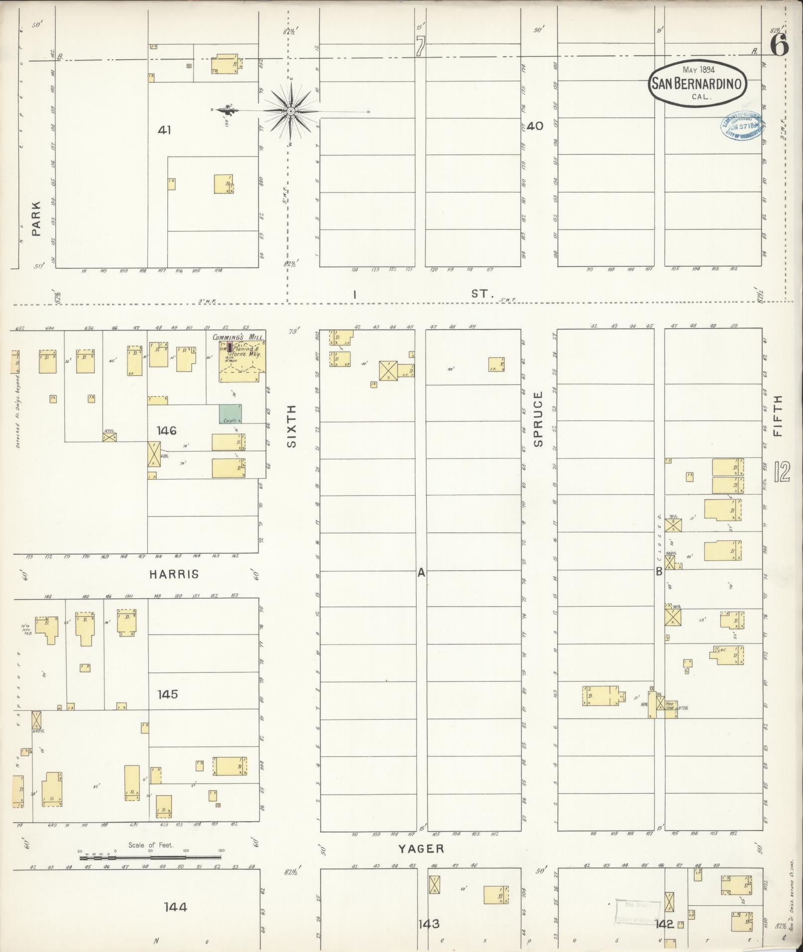 Sanborn Fire Insurance Map from San Bernardino, San Bernardino County, California (1894), Sheet #0006 - Complete Map Set gallery image, historic Sanborn map, vintage wall art, California California