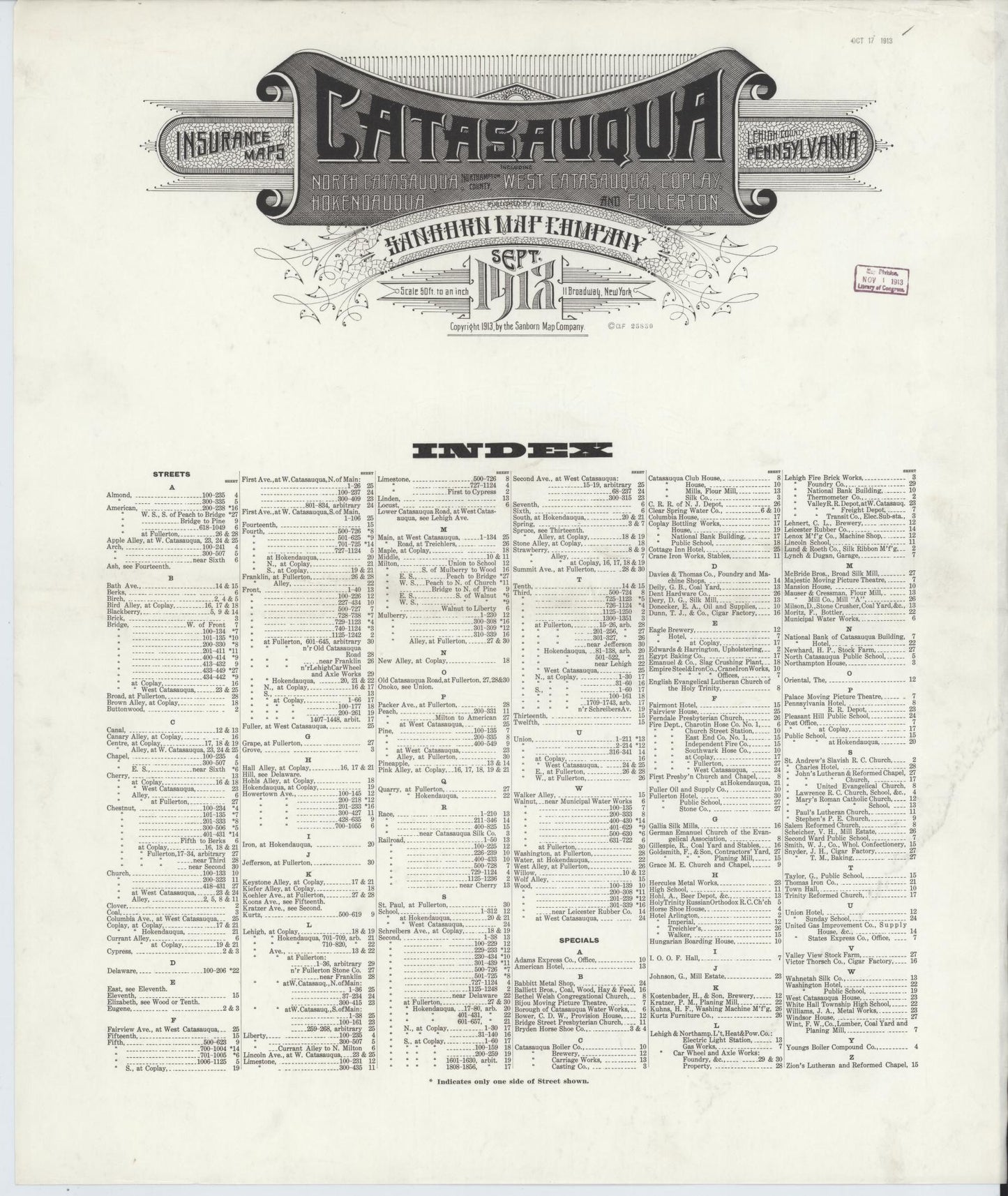 Sanborn Fire Insurance Map from Catasauqua, Lehigh County, Pennsylvania (1913), Sheet #0001 - Historic Sanborn Fire Insurance Map Print, vintage old map wall art, antique decor, genealogy gift, Pennsylvania Pennsylvania map
