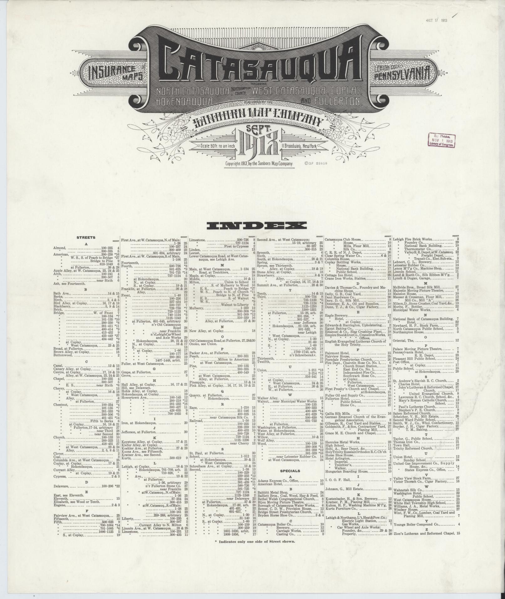 Sanborn Fire Insurance Map from Catasauqua, Lehigh County, Pennsylvania (1913), Sheet #0001 - Historic Sanborn Fire Insurance Map Print, vintage old map wall art, antique decor, genealogy gift, Pennsylvania Pennsylvania map