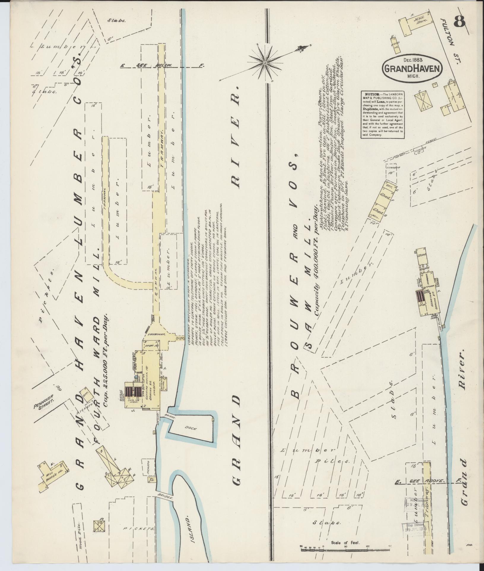 Sanborn Fire Insurance Map from Grand Haven, Ottawa County, Michigan (1883), Sheet #0008 - Complete Map Set gallery image, historic Sanborn map, vintage wall art, Michigan Michigan