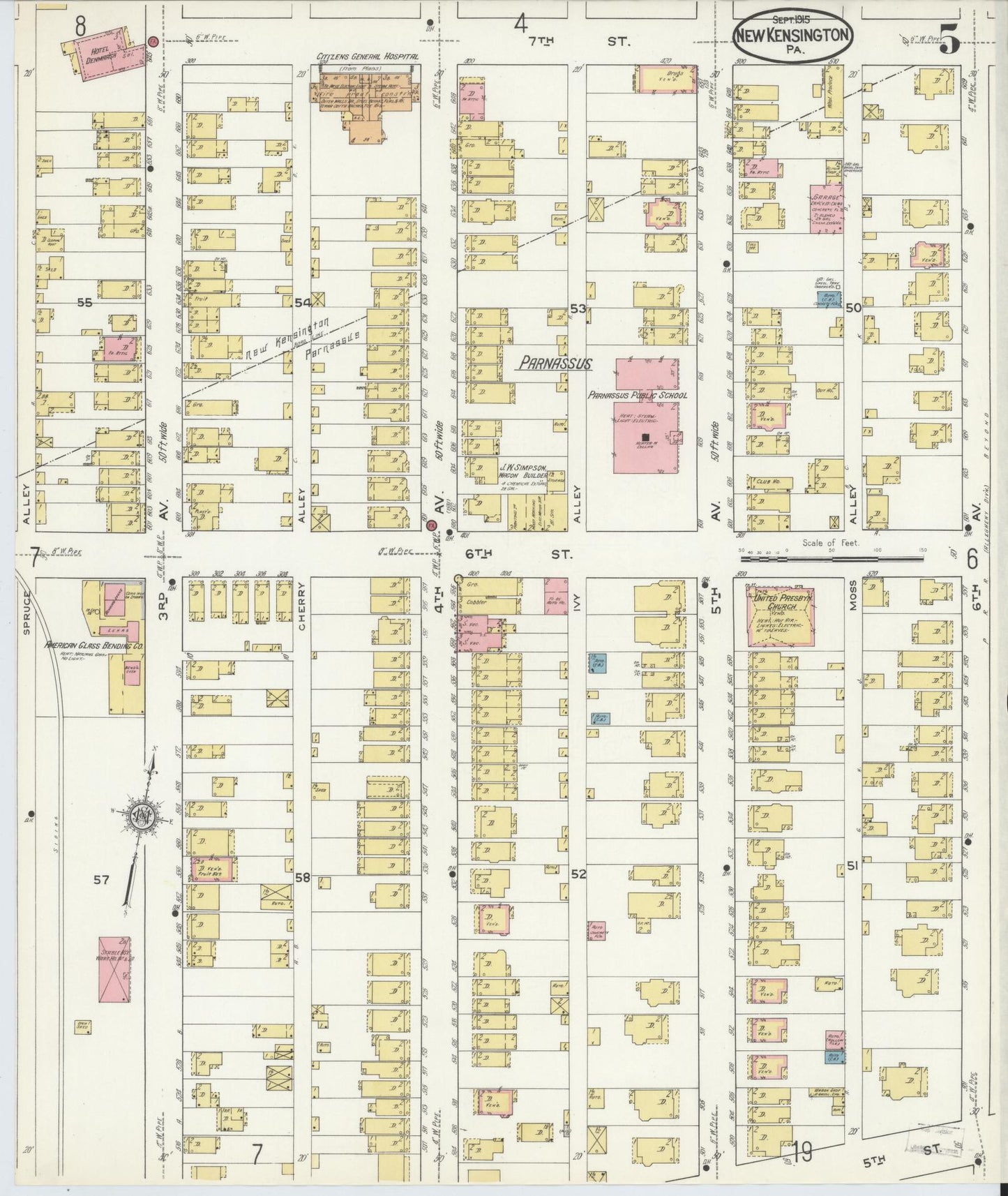 Sanborn Fire Insurance Map from New Kensington, Westmoreland County, Pennsylvania (1915), Sheet #0005 - Complete Map Set gallery image, historic Sanborn map, vintage wall art, Pennsylvania Pennsylvania