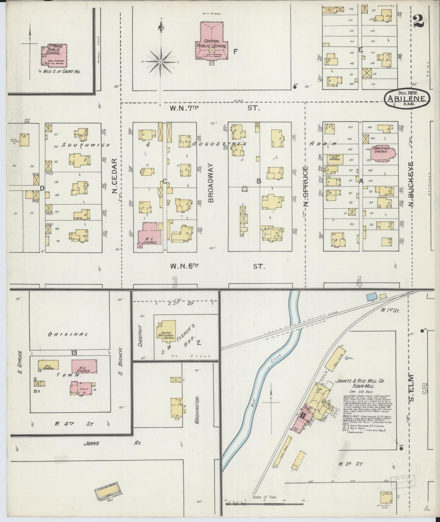 Sanborn Fire Insurance Map from Abilene, Dickinson County, Kansas (1892), Sheet #0002 - Complete Map Set gallery image, historic Sanborn map, vintage wall art, Kansas Kansas