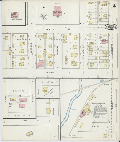 Sanborn Fire Insurance Map from Abilene, Dickinson County, Kansas (1892), Sheet #0002 - Complete Map Set gallery image, historic Sanborn map, vintage wall art, Kansas Kansas