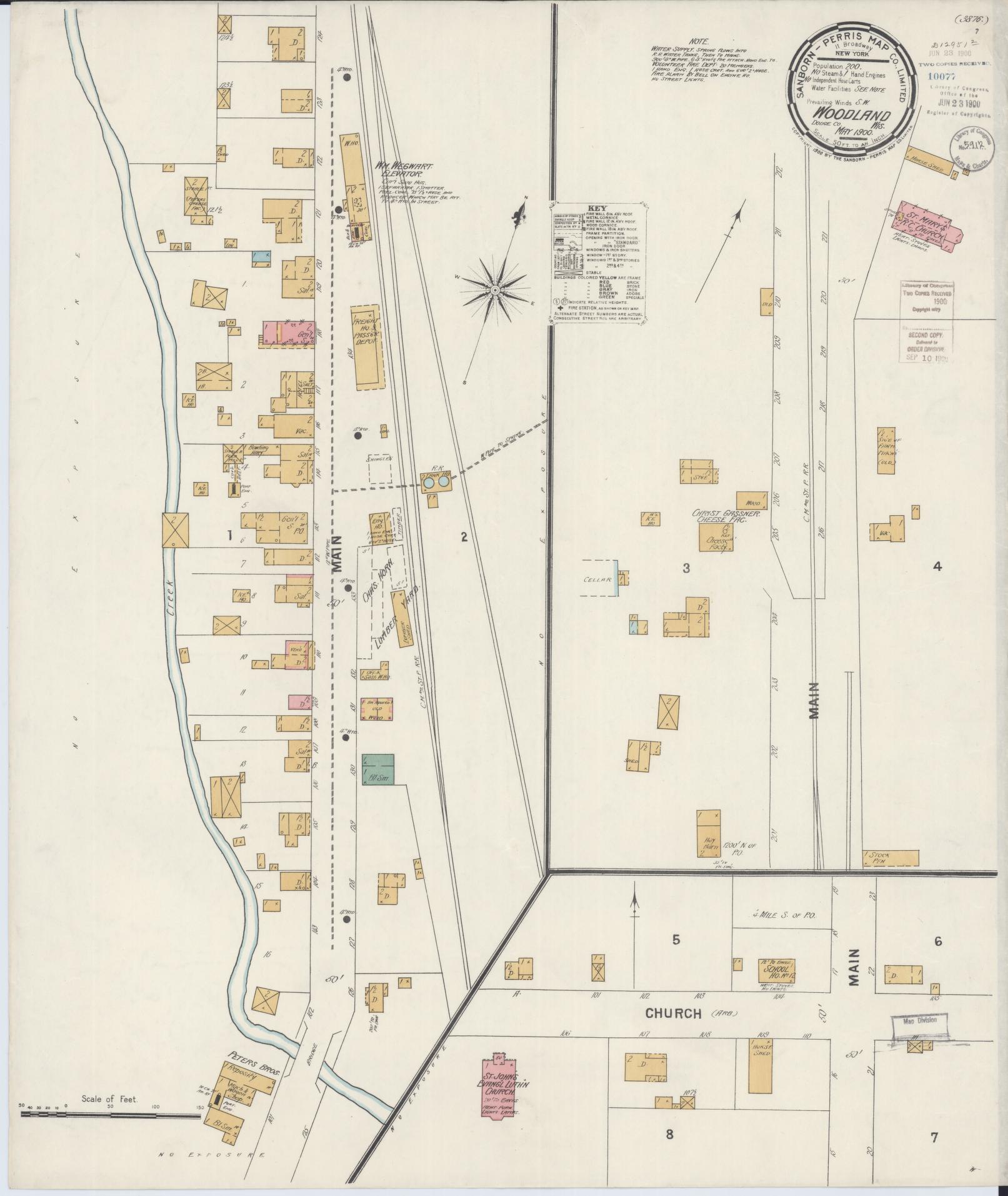Sanborn Fire Insurance Map from Woodland, Dodge County, Wisconsin (1900), Sheet #0001 - Historic Sanborn Fire Insurance Map Print, vintage old map wall art, antique decor, genealogy gift, Wisconsin Wisconsin map