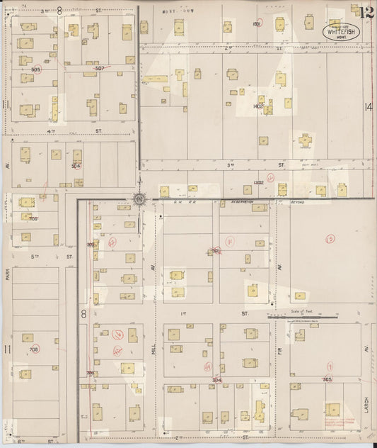 Sanborn Fire Insurance Map from Whitefish, Flathead County, Montana (1932), Sheet #0012 - Historic Sanborn Fire Insurance Map Print, vintage old map wall art, antique decor, genealogy gift, Montana Montana map