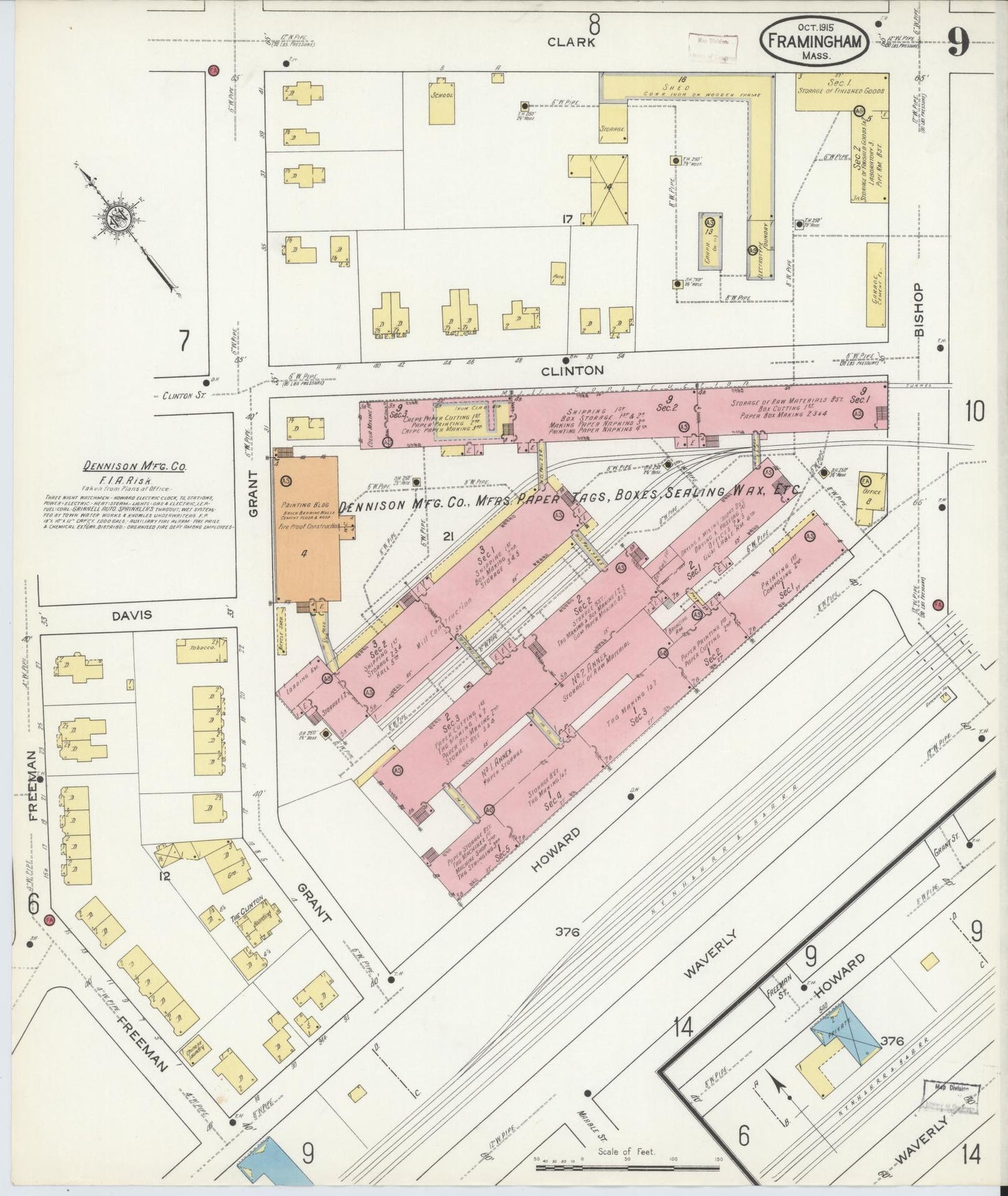 Sanborn Fire Insurance Map from Framingham, Middlesex County, Massachusetts (1915), Sheet #0009 - Complete Map Set gallery image, historic Sanborn map, vintage wall art, Massachusetts Massachusetts