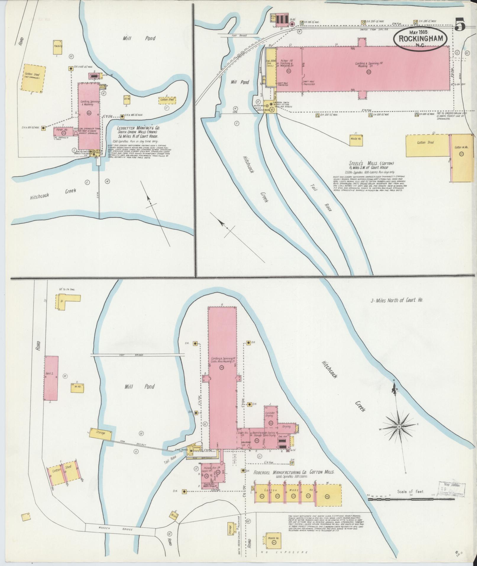 Sanborn Fire Insurance Map from Rockingham, Richmond County, North Carolina (1905), Sheet #0005 - Complete Map Set gallery image, historic Sanborn map, vintage wall art, North Carolina North Carolina