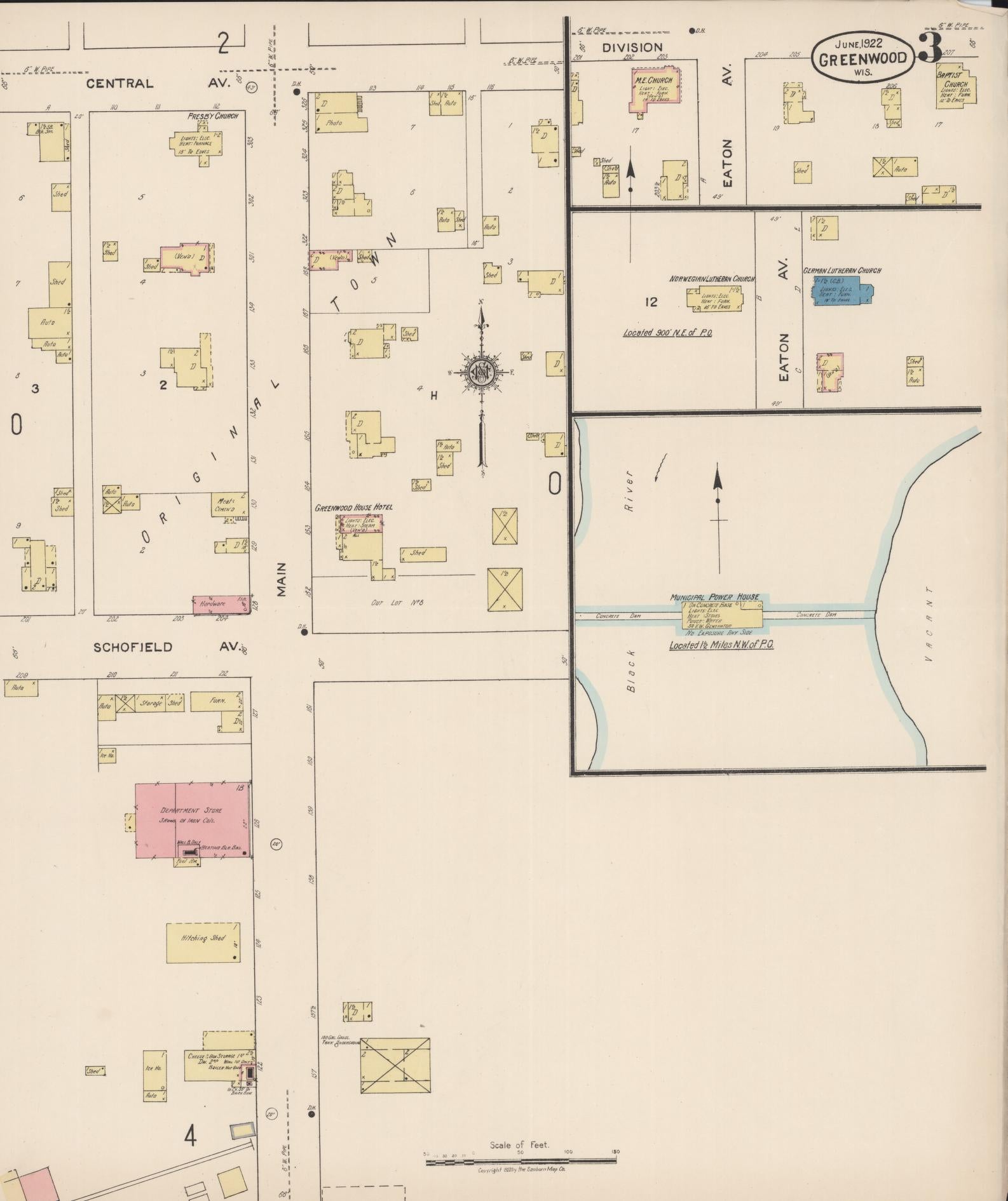 Sanborn Fire Insurance Map from Greenwood, Clark County, Wisconsin (1922), Sheet #0003 - Historic Sanborn Fire Insurance Map Print, vintage old map wall art, antique decor, genealogy gift, Wisconsin Wisconsin map
