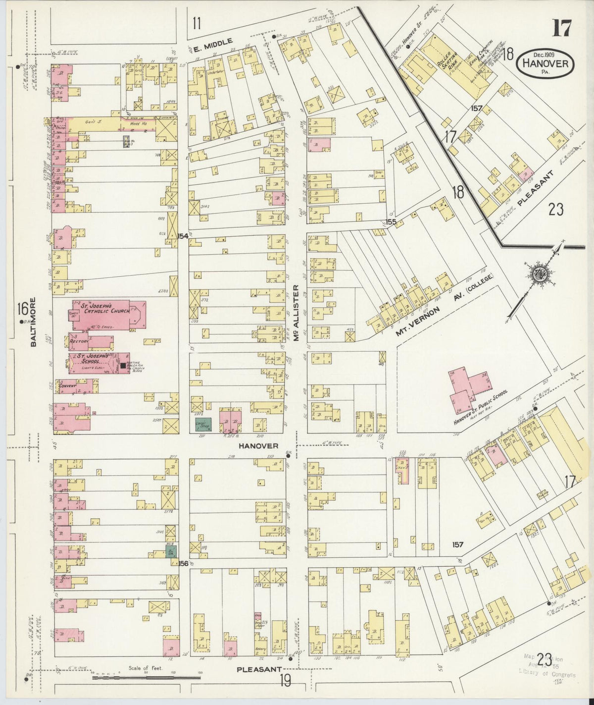 Sanborn Fire Insurance Map from Hanover, York County, Pennsylvania (1909), Sheet #0017 - Historic Sanborn Fire Insurance Map Print, vintage old map wall art, antique decor, genealogy gift, Pennsylvania Pennsylvania map