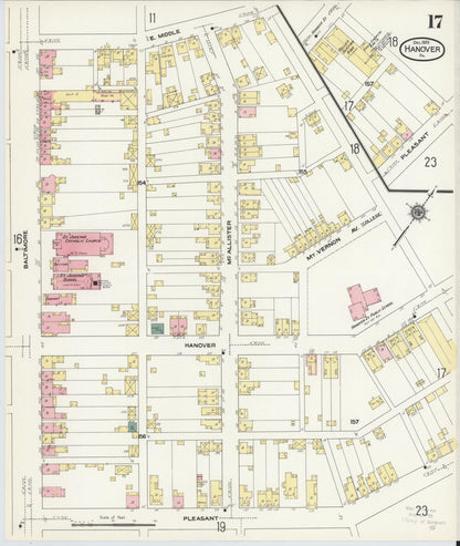 Sanborn Fire Insurance Map from Hanover, York County, Pennsylvania (1909), Sheet #0017 - Historic Sanborn Fire Insurance Map Print, vintage old map wall art, antique decor, genealogy gift, Pennsylvania Pennsylvania map