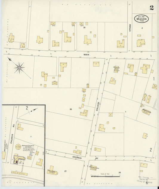 Sanborn Fire Insurance Map from Mason, Tipton County, Tennessee (1909), Sheet #0002 - Historic Sanborn Fire Insurance Map Print, vintage old map wall art, antique decor, genealogy gift, Tennessee Tennessee map