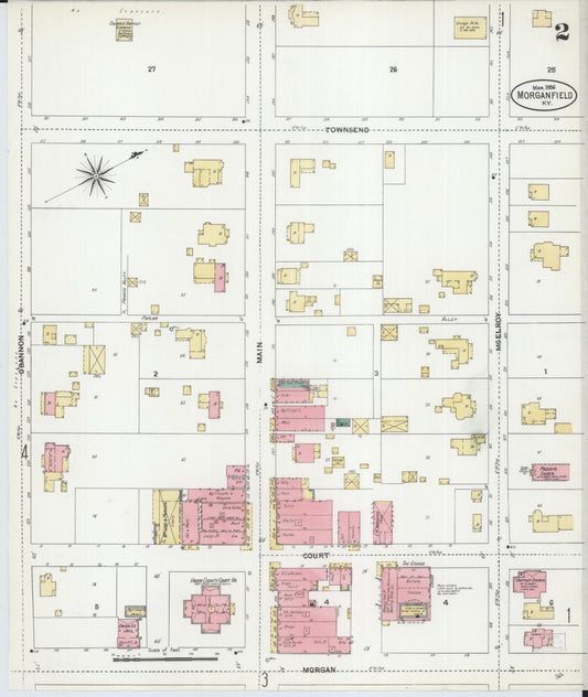 Sanborn Fire Insurance Map from Morganfield, Union County, Kentucky (1906), Sheet #0002 - Historic Sanborn Fire Insurance Map Print, vintage old map wall art, antique decor, genealogy gift, Kentucky Kentucky map