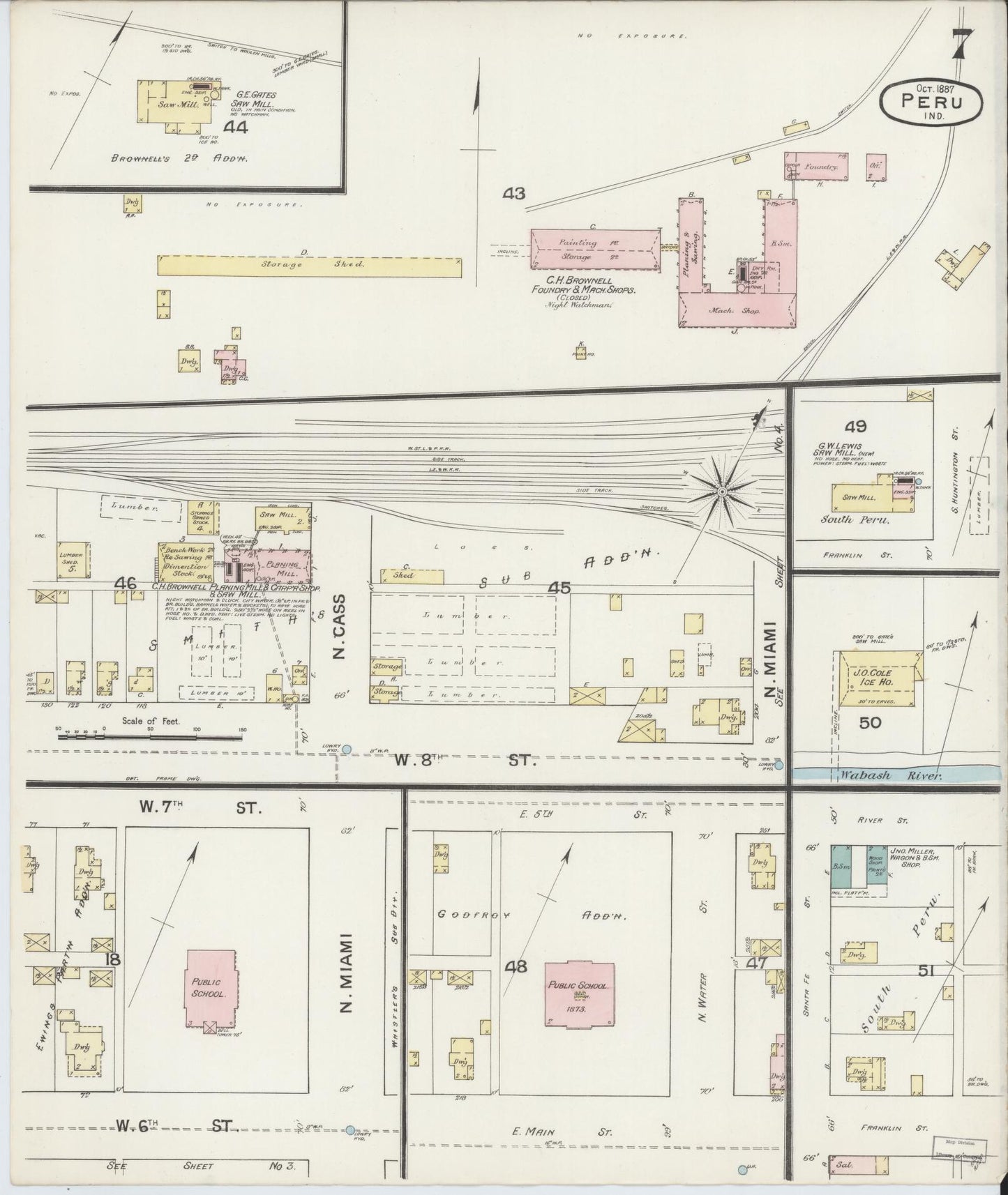 Sanborn Fire Insurance Map from Peru, Miami County, Indiana (1887), Sheet #0007 - Historic Sanborn Fire Insurance Map Print, vintage old map wall art, antique decor, genealogy gift, Indiana Indiana map