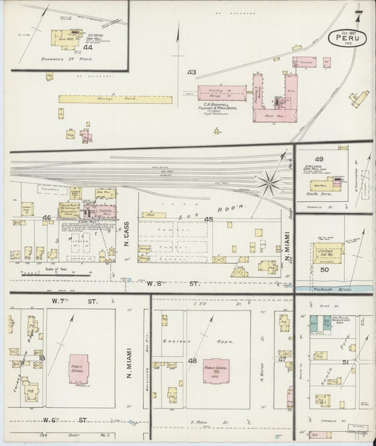 Sanborn Fire Insurance Map from Peru, Miami County, Indiana (1887), Sheet #0007 - Historic Sanborn Fire Insurance Map Print, vintage old map wall art, antique decor, genealogy gift, Indiana Indiana map