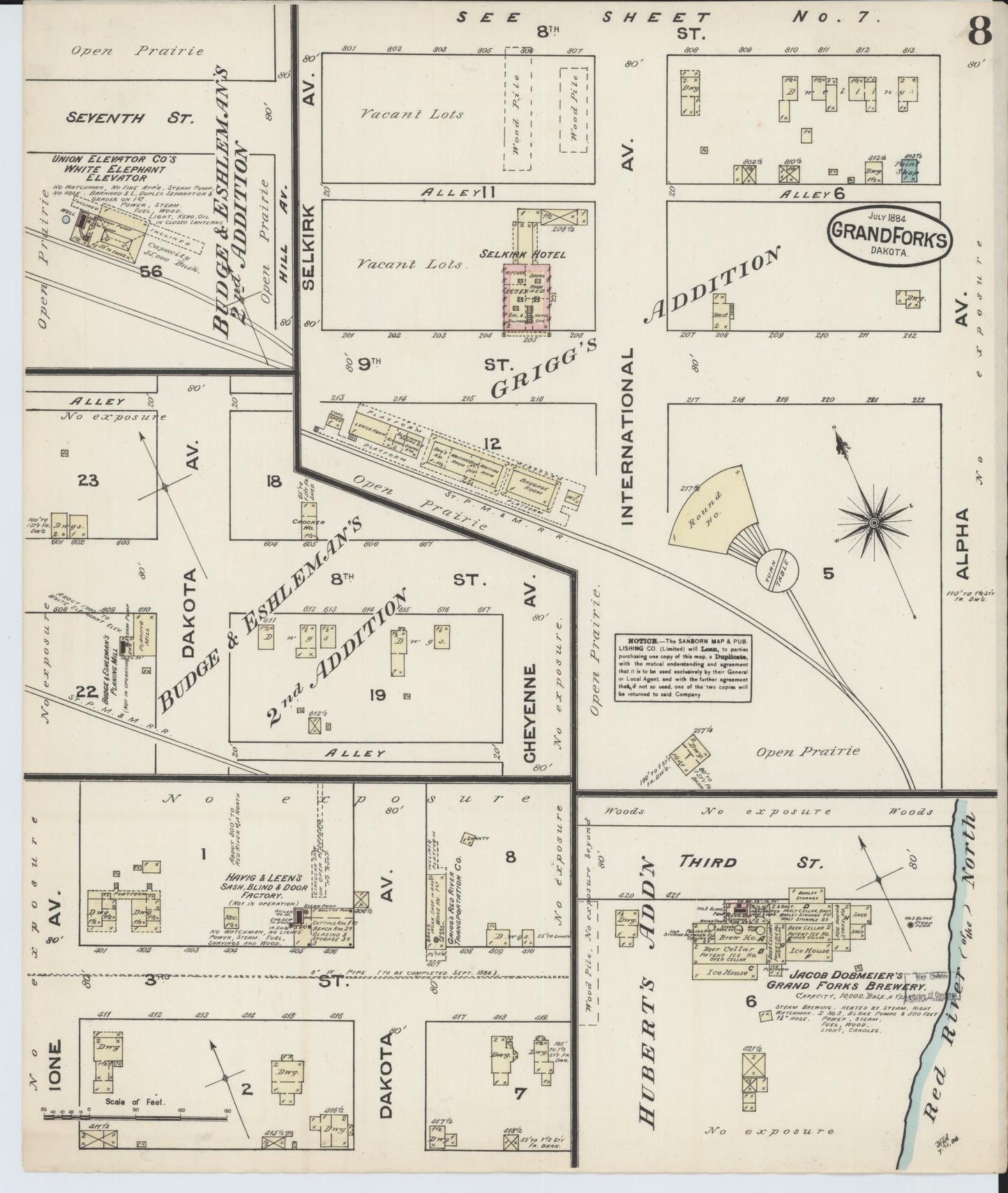 Sanborn Fire Insurance Map from Grand Forks, Grand Forks County, North Dakota (1884), Sheet #0008 - Complete Map Set gallery image, historic Sanborn map, vintage wall art, North Dakota North Dakota