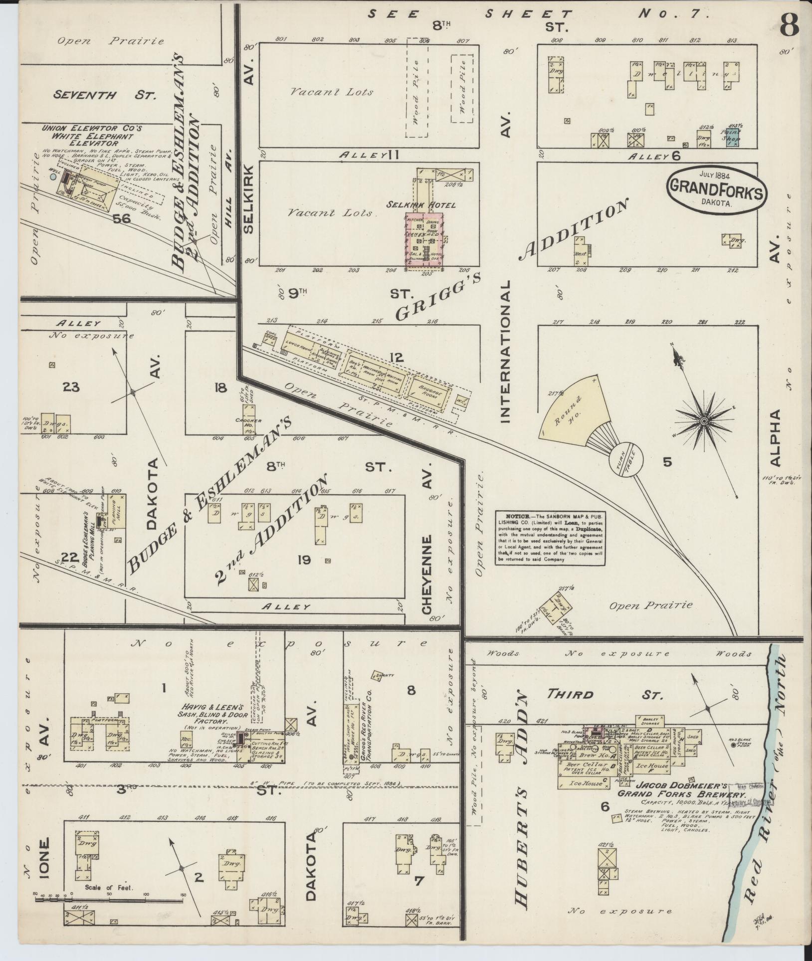 Sanborn Fire Insurance Map from Grand Forks, Grand Forks County, North Dakota (1884), Sheet #0008 - Complete Map Set gallery image, historic Sanborn map, vintage wall art, North Dakota North Dakota