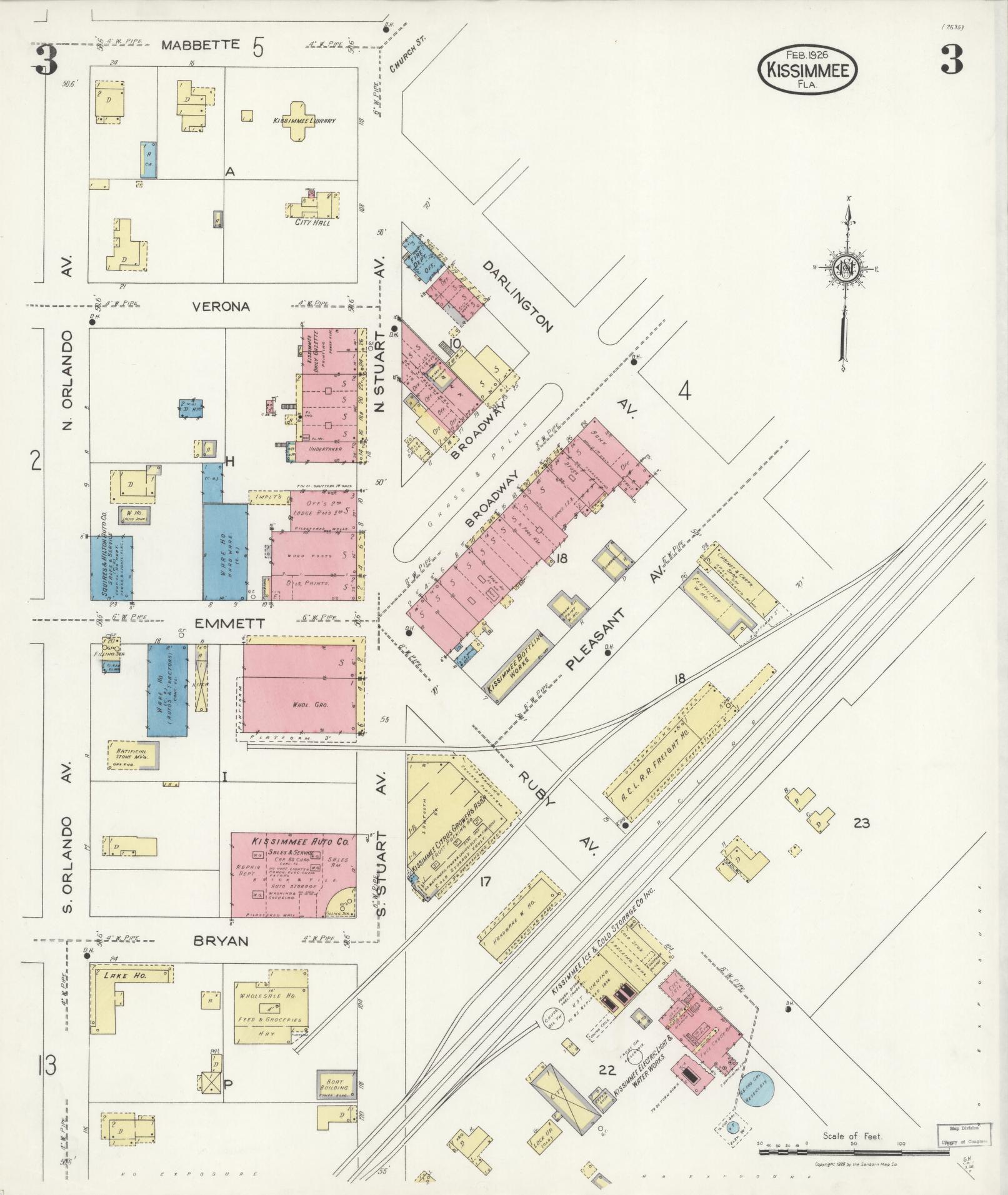 Sanborn Fire Insurance Map from Kissimmee, Osceola County, Florida (1926), Sheet #0003 - Complete Map Set gallery image, historic Sanborn map, vintage wall art, Florida Florida