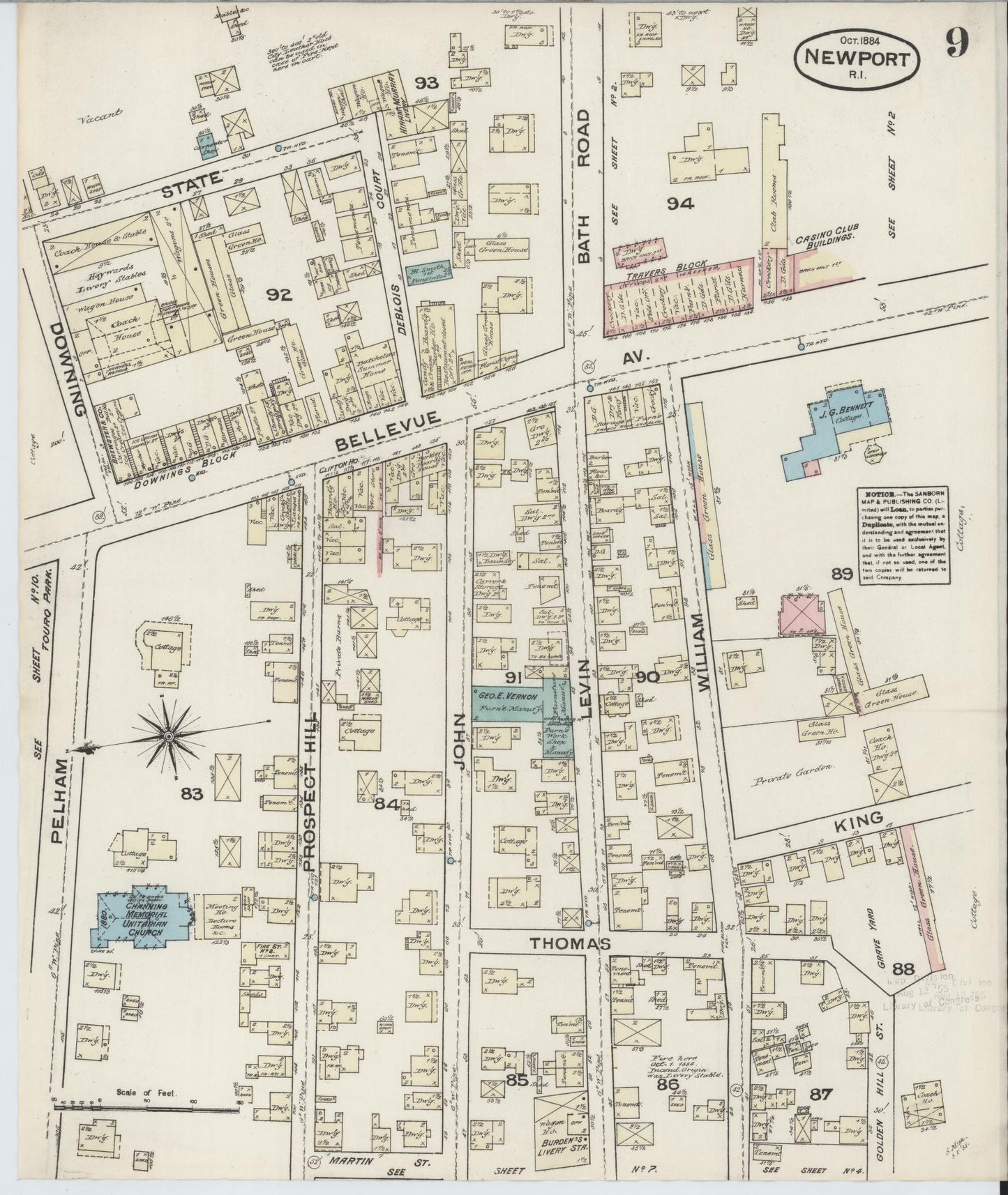Sanborn Fire Insurance Map from Newport, Newport County, Rhode Island (1884), Sheet #0009 - Complete Map Set gallery image, historic Sanborn map, vintage wall art, Rhode Island Rhode Island