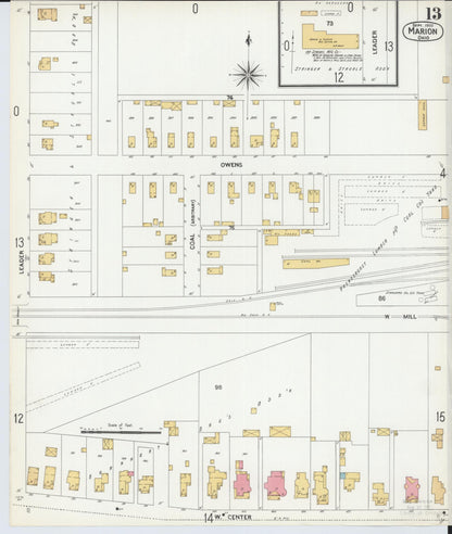 Sanborn Fire Insurance Map from Marion, Marion County, Ohio (1900), Sheet #0013 - Historic Sanborn Fire Insurance Map Print, vintage old map wall art, antique decor, genealogy gift, Ohio Ohio map