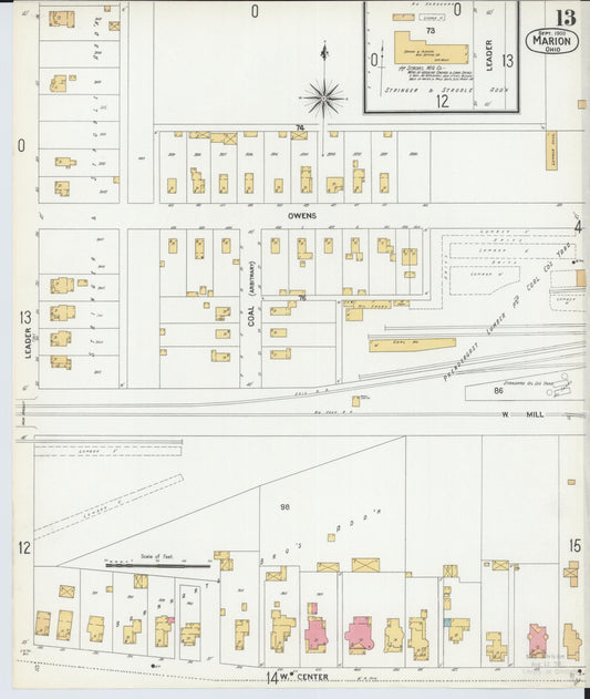 Sanborn Fire Insurance Map from Marion, Marion County, Ohio (1900), Sheet #0013 - Historic Sanborn Fire Insurance Map Print, vintage old map wall art, antique decor, genealogy gift, Ohio Ohio map