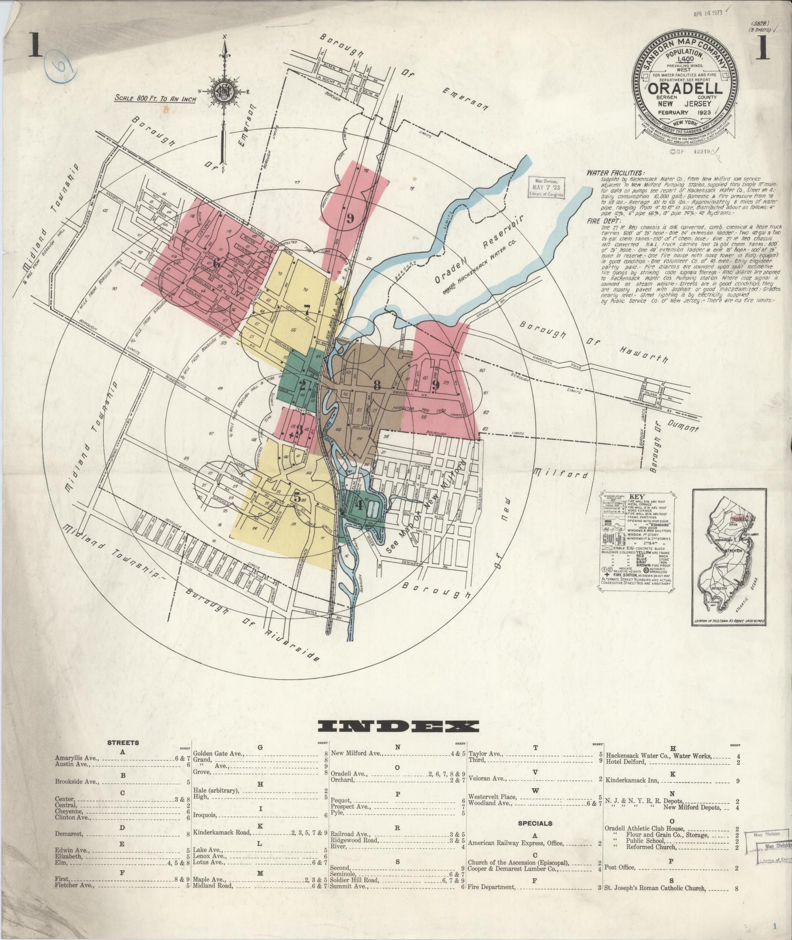 Sanborn Fire Insurance Map from Oradell, Bergen County, New Jersey. (1923) – Historic Sanborn Fire Insurance Map Print
