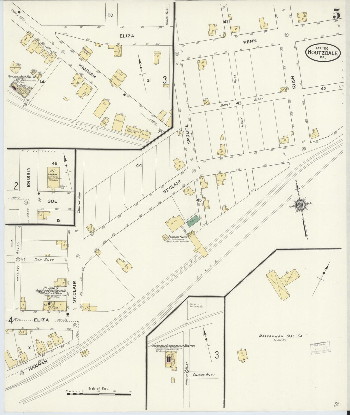 Sanborn Fire Insurance Map from Houtzdale, Clearfield County, Pennsylvania (1910), Sheet #0005 - Historic Sanborn Fire Insurance Map Print, vintage old map wall art, antique decor, genealogy gift, Pennsylvania Pennsylvania map