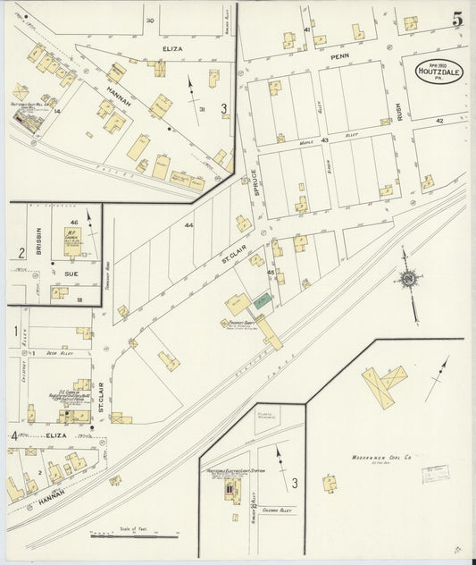 Sanborn Fire Insurance Map from Houtzdale, Clearfield County, Pennsylvania (1910), Sheet #0005 - Historic Sanborn Fire Insurance Map Print, vintage old map wall art, antique decor, genealogy gift, Pennsylvania Pennsylvania map