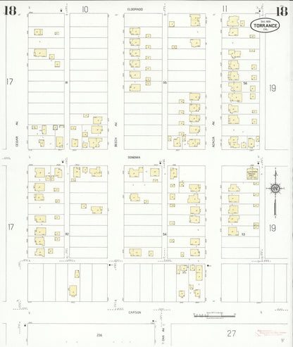 Sanborn Fire Insurance Map from Torrance, Los Angeles County, California (1929), Sheet #0018 - Complete Map Set gallery image, historic Sanborn map, vintage wall art, California California