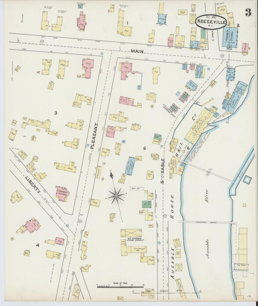 Sanborn Fire Insurance Map from Keeseville, Essex County, New York (1890), Sheet #0003 - Historic Sanborn Fire Insurance Map Print, vintage old map wall art, antique decor, genealogy gift, New York New York map