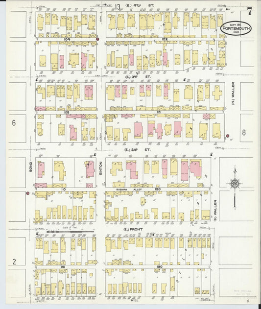 Sanborn Fire Insurance Map from Portsmouth, Scioto County, Ohio (1911), Sheet #0007 - Historic Sanborn Fire Insurance Map Print, vintage old map wall art, antique decor, genealogy gift, Ohio Ohio map