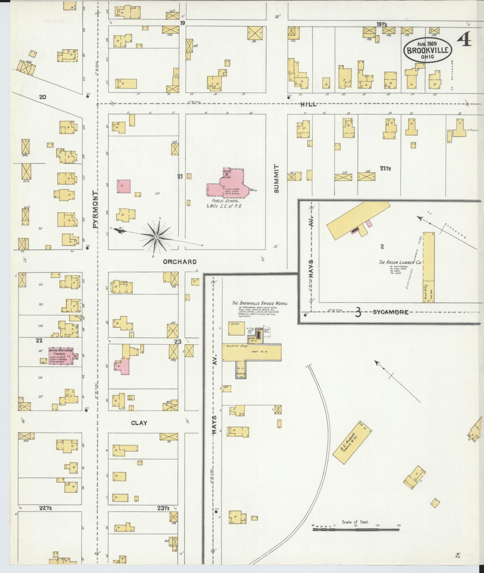 Sanborn Fire Insurance Map from Brookville, Montgomery County, Ohio (1905), Sheet #0004 - Historic Sanborn Fire Insurance Map Print, vintage old map wall art, antique decor, genealogy gift, Ohio Ohio map