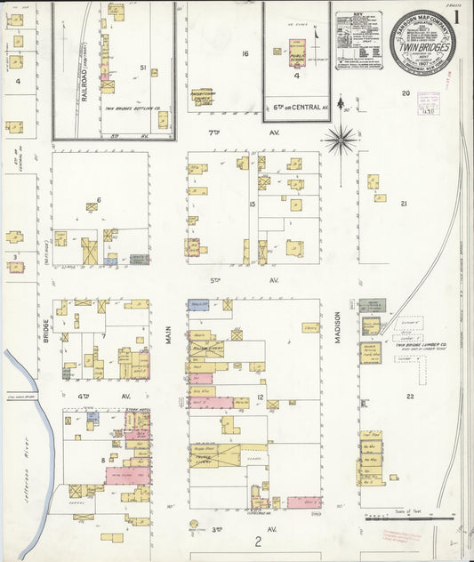 Sanborn Fire Insurance Map from Twin Bridges, Madison County, Montana (1907), Sheet #0001 - Complete Map Set gallery image, historic Sanborn map, vintage wall art, Montana Montana