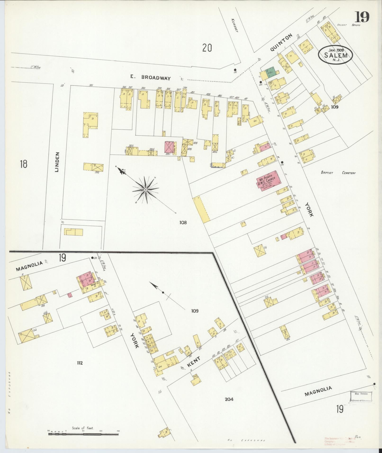 Sanborn Fire Insurance Map from Salem, Salem County, New Jersey (1909), Sheet #0019 - Complete Map Set gallery image, historic Sanborn map, vintage wall art, New Jersey New Jersey