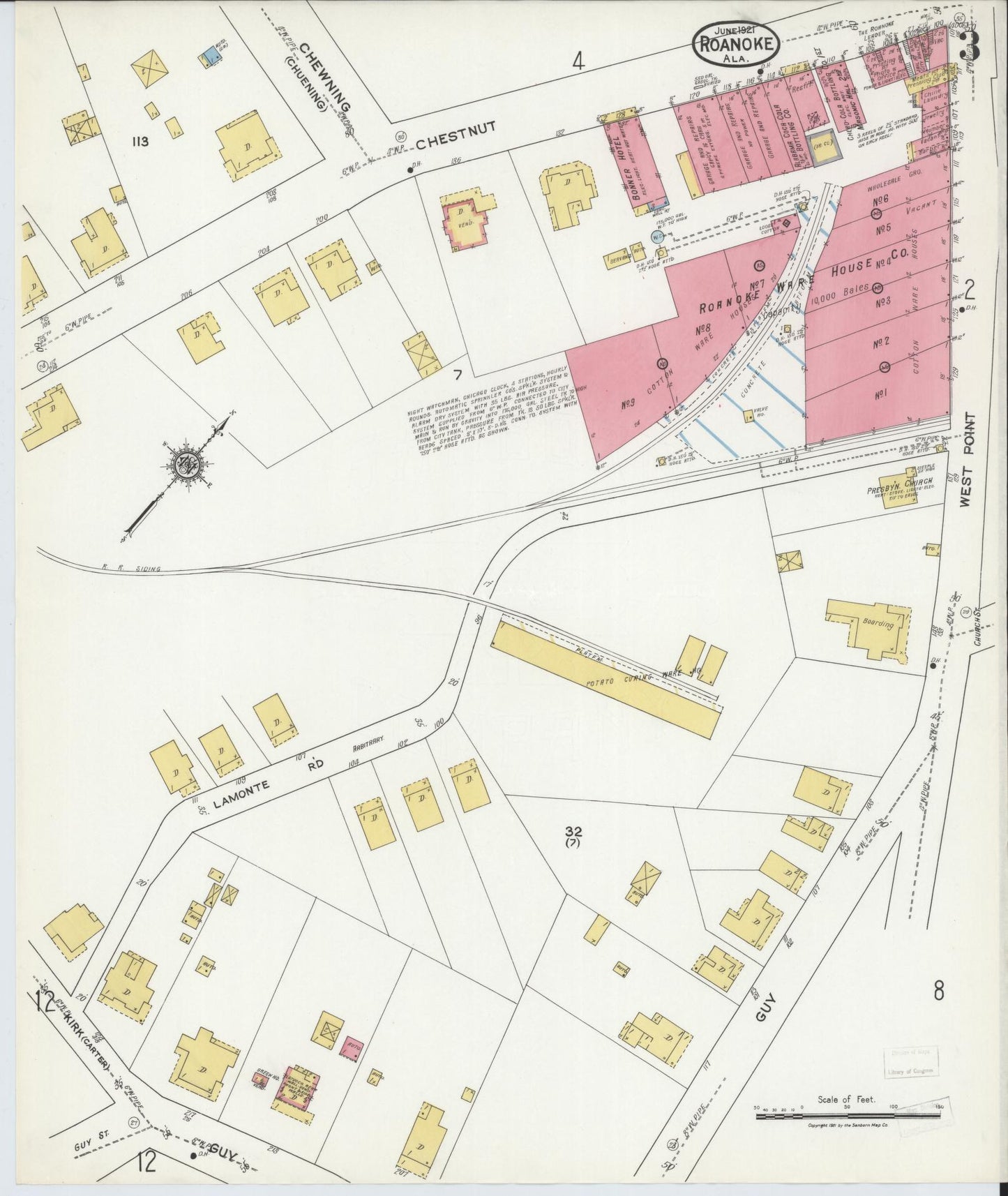 Sanborn Fire Insurance Map from Roanoke, Randolph County, Alabama (1921), Sheet #0003 - Complete Map Set gallery image, historic Sanborn map, vintage wall art, Alabama Alabama