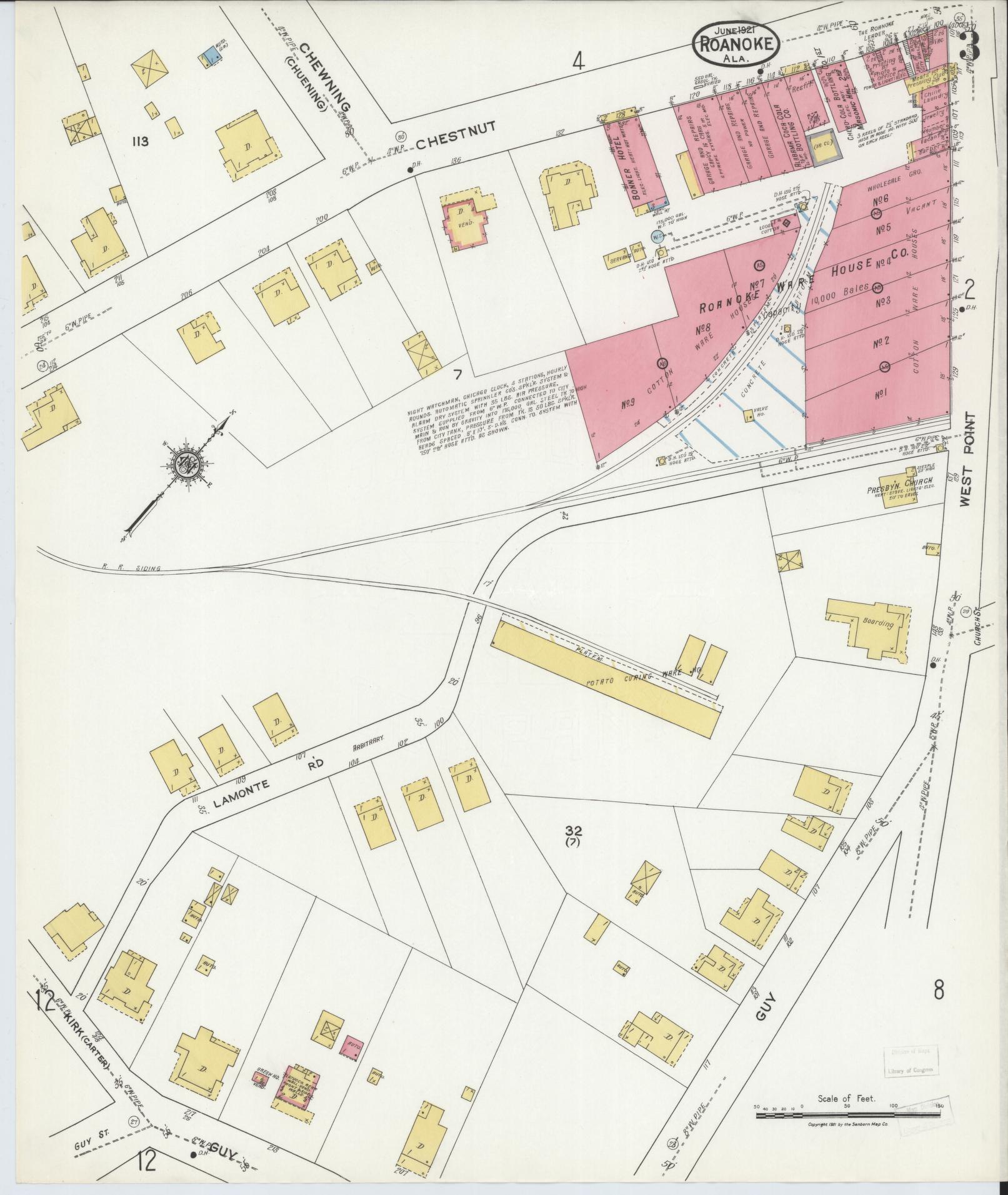 Sanborn Fire Insurance Map from Roanoke, Randolph County, Alabama (1921), Sheet #0003 - Complete Map Set gallery image, historic Sanborn map, vintage wall art, Alabama Alabama