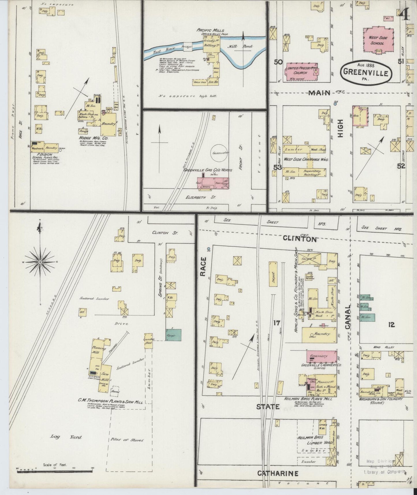Sanborn Fire Insurance Map from Greenville, Mercer County, Pennsylvania (1888), Sheet #0004 - Historic Sanborn Fire Insurance Map Print, vintage old map wall art, antique decor, genealogy gift, Pennsylvania Pennsylvania map