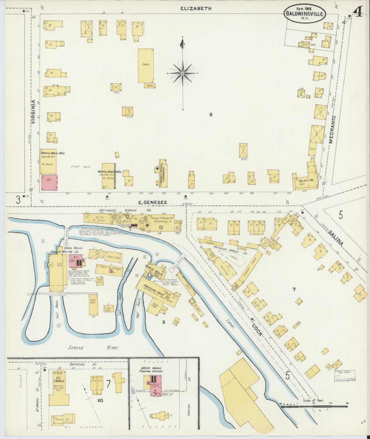 Sanborn Fire Insurance Map from Baldwinsville, Onondaga County, New York (1906), Sheet #0004 - Historic Sanborn Fire Insurance Map Print, vintage old map wall art, antique decor, genealogy gift, New York New York map