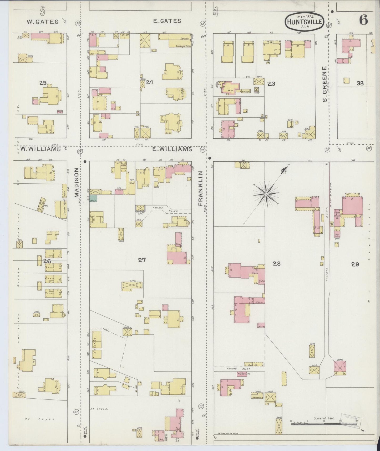 Sanborn Fire Insurance Map from Huntsville, Madison County, Alabama (1894), Sheet #0006 - Complete Map Set gallery image, historic Sanborn map, vintage wall art, Alabama Alabama
