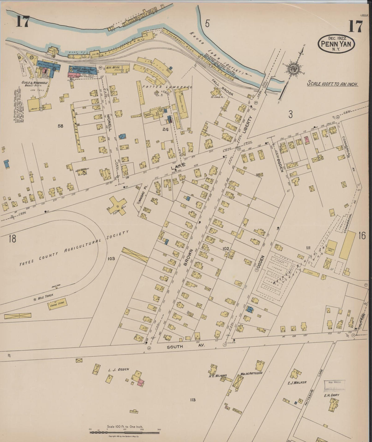 Sanborn Fire Insurance Map from Penn Yan, Yates County, New York (1922), Sheet #0017 - Complete Map Set gallery image, historic Sanborn map, vintage wall art, New York New York