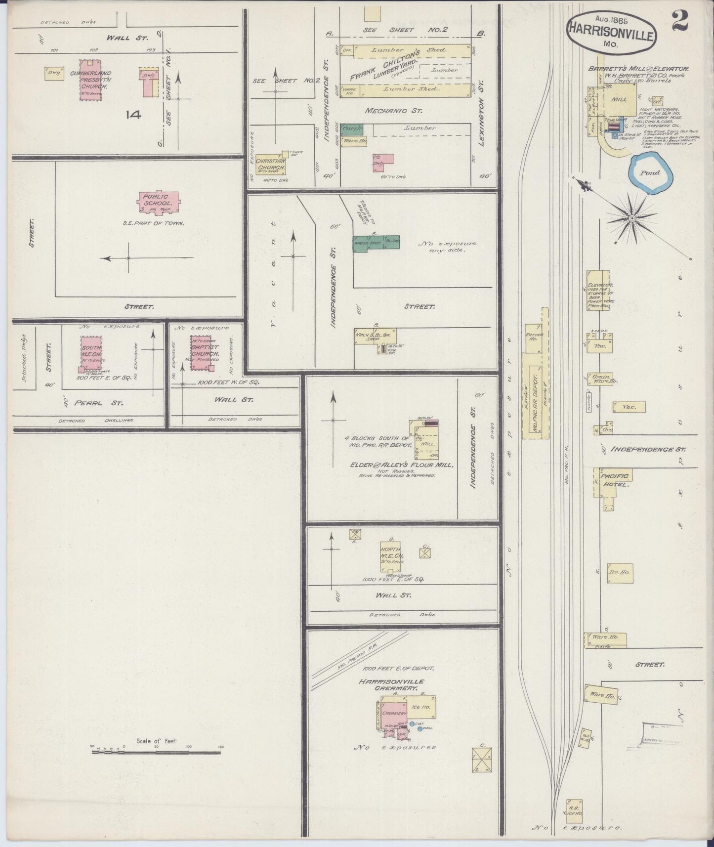 Sanborn Fire Insurance Map from Harrisonville, Cass County, Missouri (1885), Sheet #0002 - Complete Map Set gallery image, historic Sanborn map, vintage wall art, Missouri Missouri