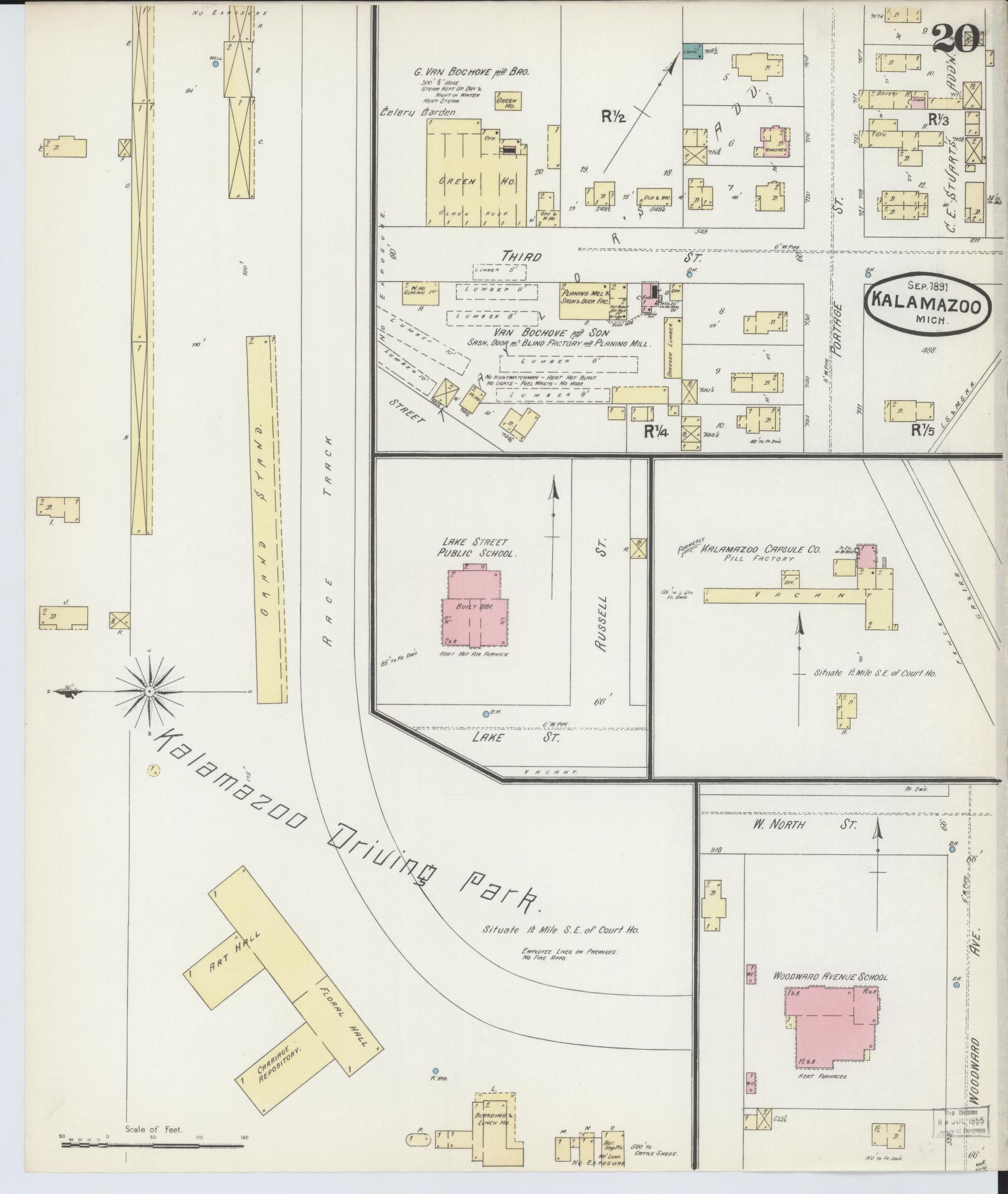 Sanborn Fire Insurance Map from Kalamazoo, Kalamazoo County, Michigan (1891), Sheet #0020 - Complete Map Set gallery image, historic Sanborn map, vintage wall art, Michigan Michigan