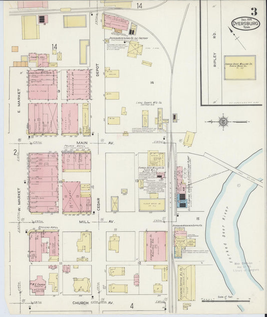 Sanborn Fire Insurance Map from Dyersburg, Dyer County, Tennessee (1914), Sheet #0003 - Historic Sanborn Fire Insurance Map Print, vintage old map wall art, antique decor, genealogy gift, Tennessee Tennessee map