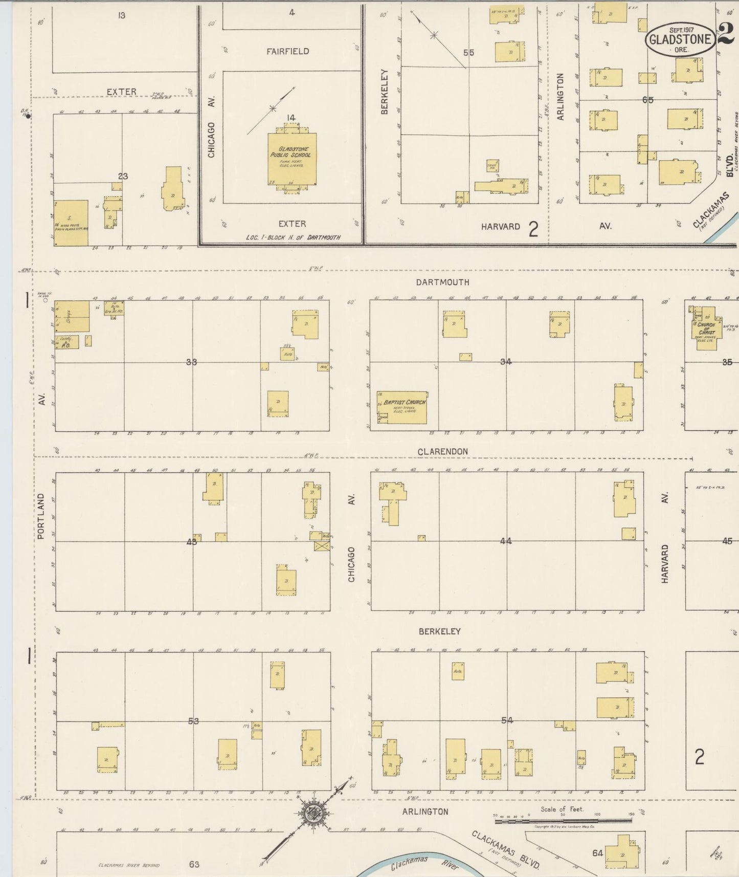 Sanborn Fire Insurance Map from Gladstone, Clackamas County, Oregon (1917), Sheet #0002 - Complete Map Set gallery image, historic Sanborn map, vintage wall art, Oregon Oregon