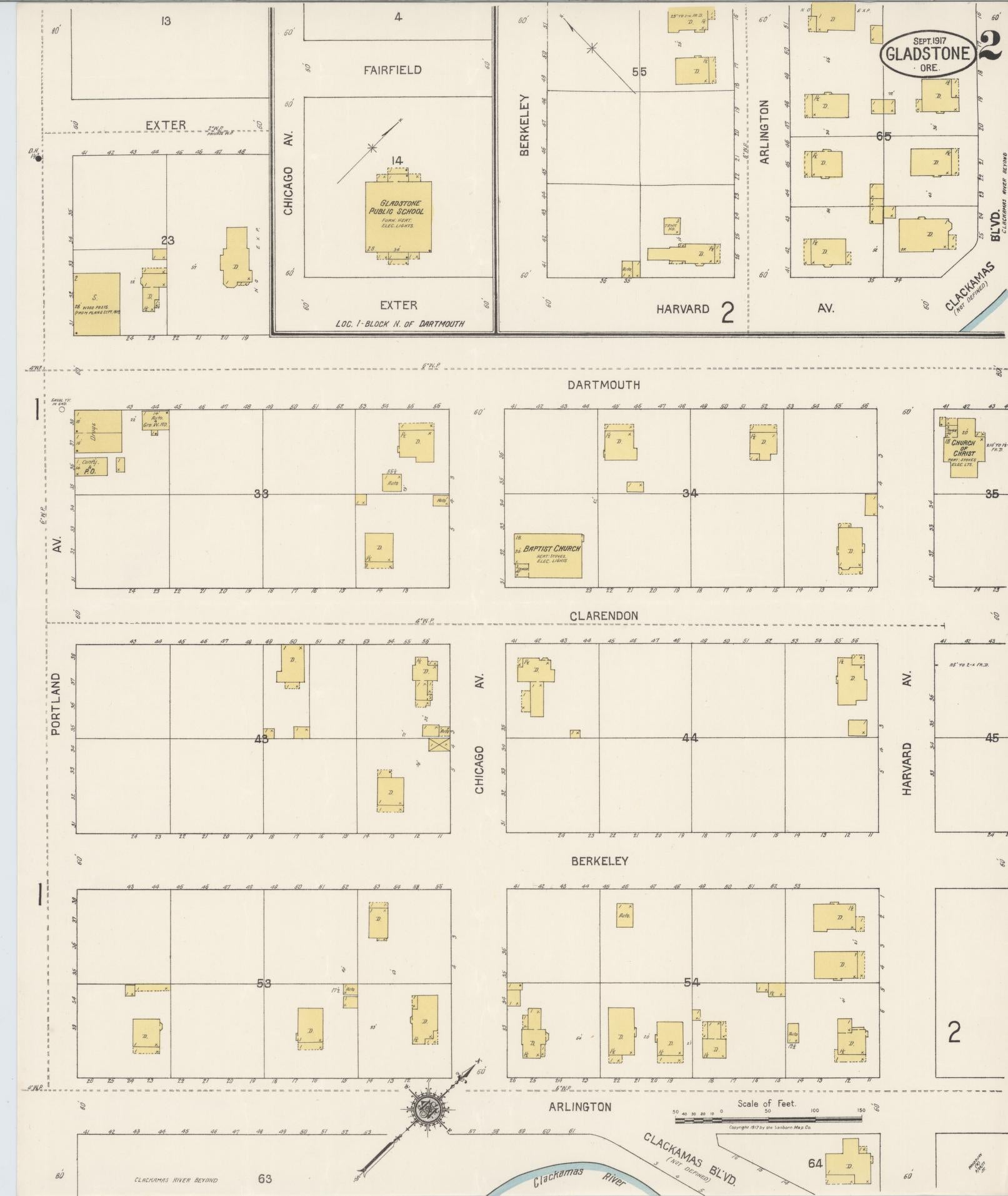 Sanborn Fire Insurance Map from Gladstone, Clackamas County, Oregon (1917), Sheet #0002 - Complete Map Set gallery image, historic Sanborn map, vintage wall art, Oregon Oregon